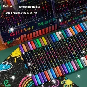 Double-Ended Glitter Markers Set, 24/48/72/96 Colors, Metallic & Fine Tip Watercolor Pens, Coloring Book Markers, Ideal for DIY Crafts, Greeting Cards, Art Supplies