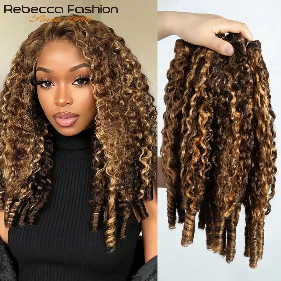 Highlight P4/27 Burmese Curly Human Hair Bundles Pixie Curls 4C Human Hair Blend Extensions Honey Blonde Human Hair Bundles