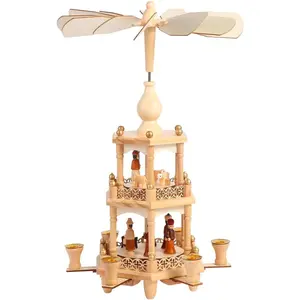 Christmas Pyramids with 6 Candler Holders-17 Inches-3 Tiers Carousel-Wood Nativity Scene Set