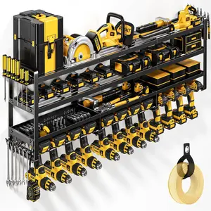 49" W Large Power Tool Organizer Wall Mount Supports 600 Lb  Heavy Duty 4-tier 12 Cordless Drills Holder Storage Utility Racks Shelf For Garage Basement And Workbench