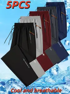 5pcs Running Pants for Men and Women, Breathable Activewear Bottoms, Zipper Pockets, Lightweight Material, Drawstring Waistband, Perfect for Sports and Gym Activities
