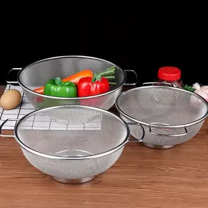 3pcs, Stainless Steel Drain Basket Set, Durable Metal Colanders with Handles, Ideal for Draining Vegetables & Pasta, Essential Kitchen Utensils