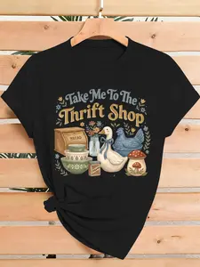 Women's Bohemian Thrift Shop T-Shirt - Short Sleeve Crew Neck Casual Top with Print, Minimalist Suitable for Spring Summer Fall Office Commute & Birthday Gift, Machine Washable Casual Attire Thrift Outfits for Errands and Outings