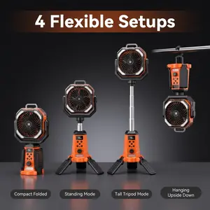 Father's Day Gift Taztir Solar Camping Fan with Tripod, 20000mAh Rechargeable Fan with LED Lights & 270° Pivot,4 in 1 Cordless Camping Fan, Remote Control Shaking Head Desk Fan for Camping Tent Travel Bedroom Portable Motor
