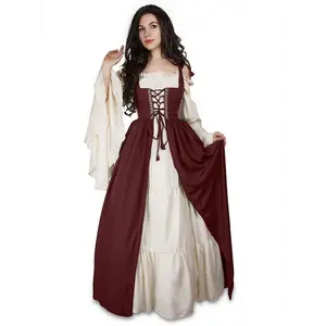 Medieval Renaissance Dress Women'S Square Collar Tied Waist Skirt, Princess Queen Drama Stage Cosplay Dress
