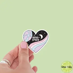 I Need Space Heart Sticker | Moon Sticker | Bookish Stickers