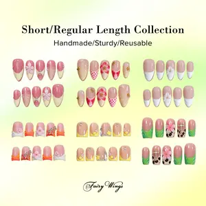 Fairy Wings | Short/Regular Length Collection  Handmade Press On nails | 10PCS Reusable | Salon Quality | 3D Flower | short length，regular length