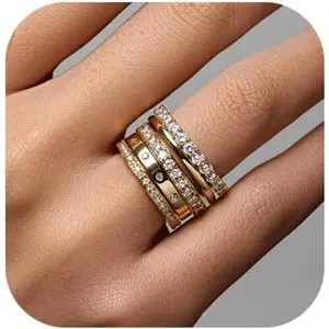 Gold Rings for Women Non Tarnish, 14k Gold Plated Dainty Stacking Cubic Zirconia Thumb Rings, Gold Knuckle Women Rings Set Jewelry Size 5-10