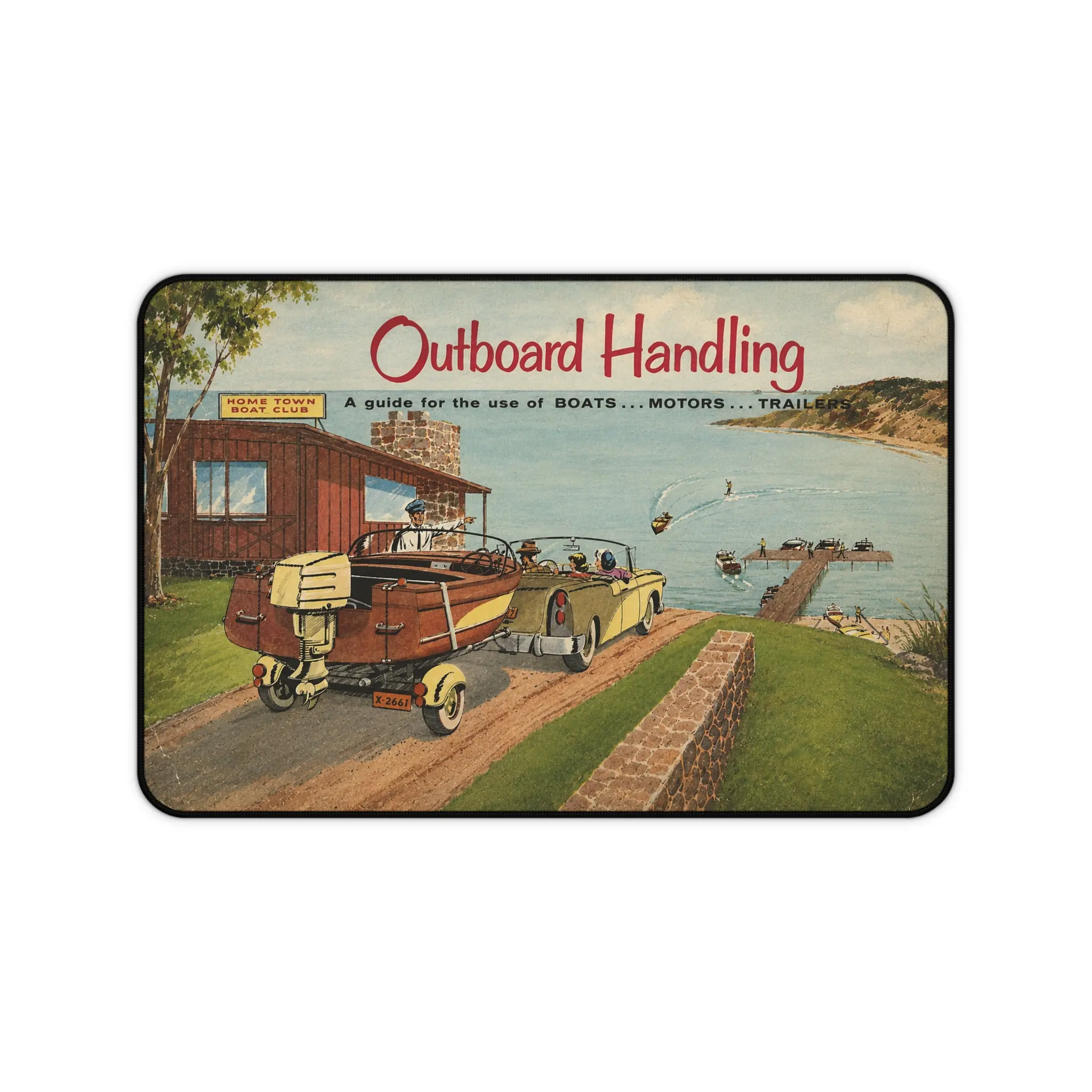 Vintage Outboard Handling Guide 1950s Desk Mat - Thick Stiched Edge Desk Mat