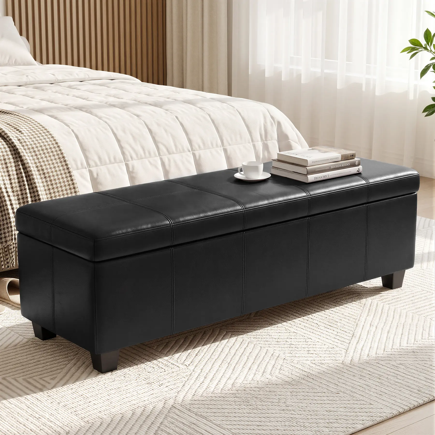 Homeokay Faux Leather Storage Ottoman Bench - 65"/51" King/Queen Size, Indoor Furniture with Storage Space, End-of-Bed Piece, Entryway Seating, Modern Home Decor Essential