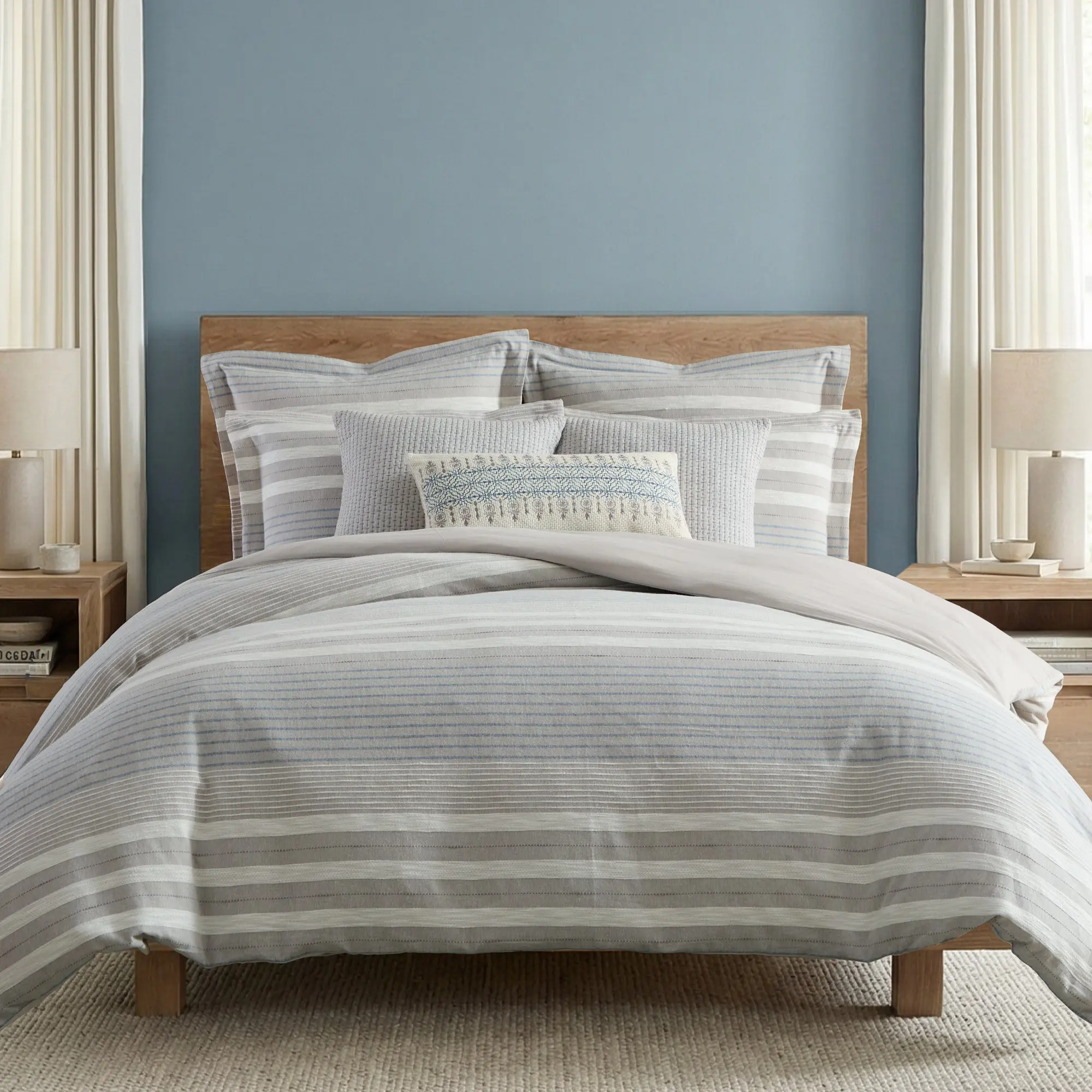 Hawthorn Woven Stripes Polyester Fill Comforter Set, Coastal Bedding, Lightweight Warmth, Multi-Size (Full/Queen, King/Cal King) for Bed Goals