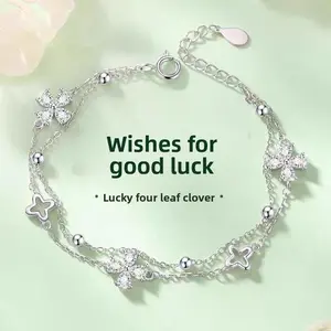 Women's four-leaf clover bracelet, new light luxury design, high-end quality, niche zircon jewelry, forest style, sweet and fresh, a gift for a best friend