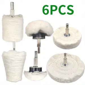 6pcs Conical Polishing Wheel Pads, Wear-Resistant & Scratch-Free, Multi-Shape for Metal, Ceramic, Glass - Soft White Fabric Buffing Tools with Polishing Pads