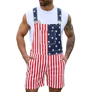 YXLUOKY 4th of July American Flag Overalls for Men Women Stretchy Memorial Day Coveralls USA Patriotic Gifts for Couples, Father's Day Romper Summer Menswear Womenswear