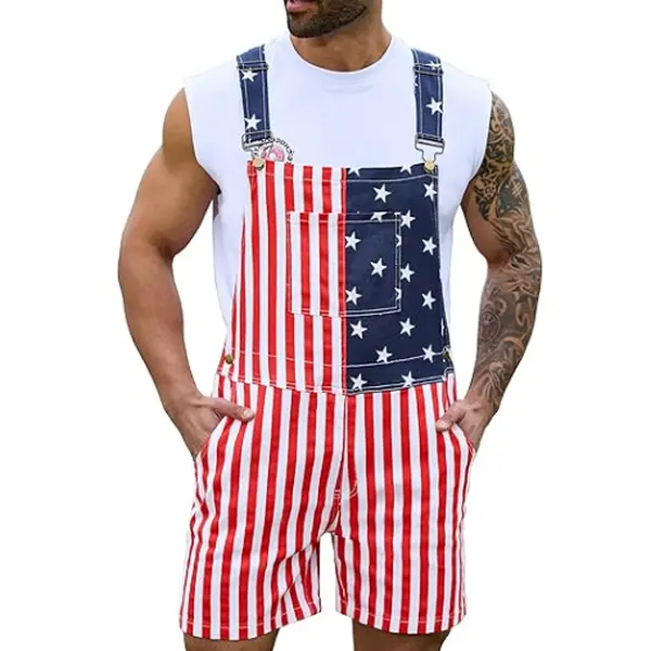 YXLUOKY Unisex 4th of July American Flag Overalls for Men and Women 250th Anniversary Stretchy Memorial Day Coveralls USA Jumpsuits Patriotic Gifts for Couples Romper Summer Menswear Women's Plus Size Fashion Womenswear