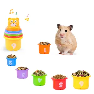 7-Piece Pet Feeding Food Cups Set, Classification Storage, Hamster Feeding Cup with Bell, Toy Cup for Rabbit/mouse/cat/dog