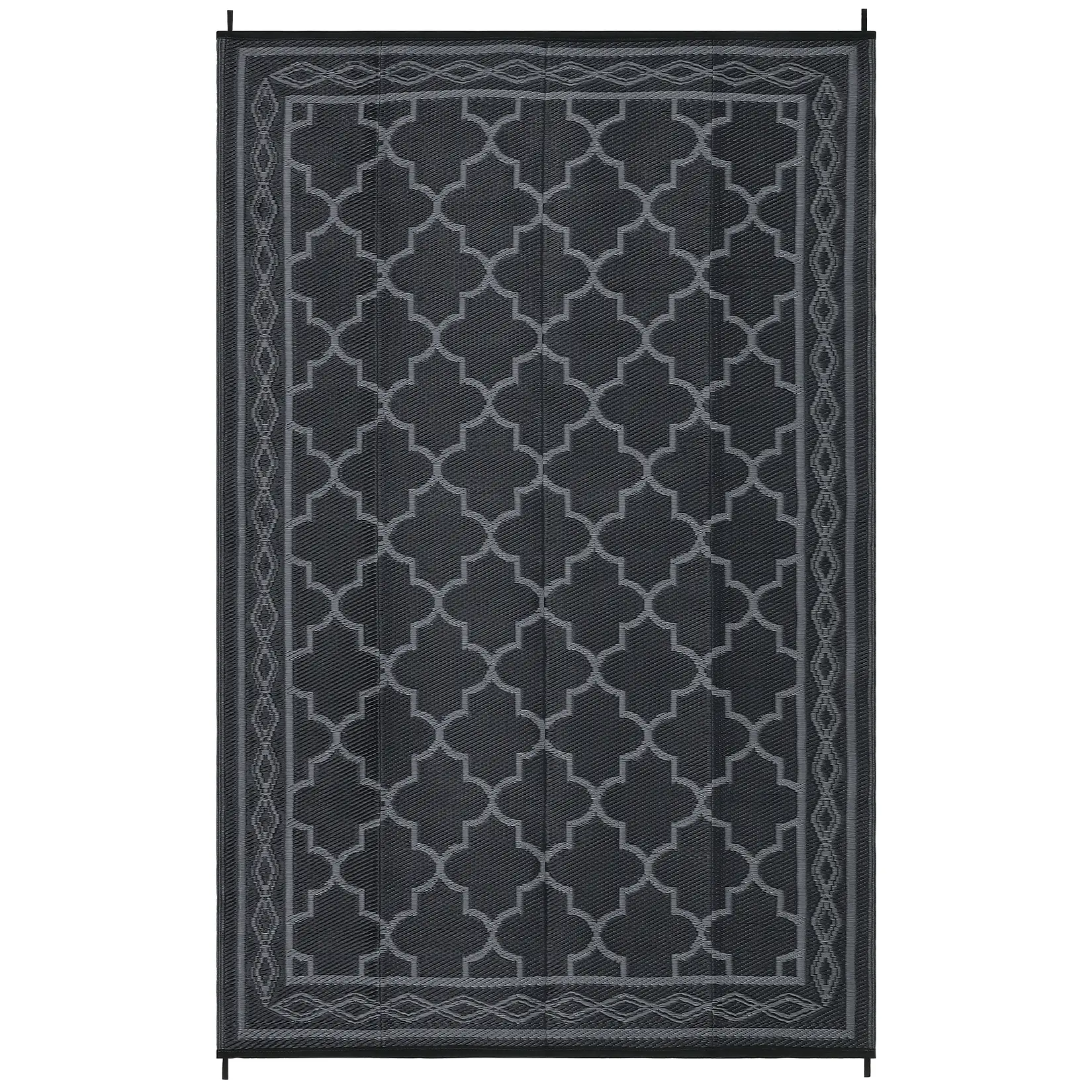 9x18 ft (Actual Size) Black & Gray Plastic Rectangular Moroccan-Inspired Mat Area Rug, Dual-Sided Weatherproof Rhomb Border Rug, Easy-Clean Outdoor Textile for Patio, Beach, Weatherproof Area Rugs, Mat Area Rugs
