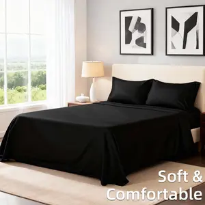 Complete 3-4pcs Bed Set Vintage Style | Luxury Soft Polyester S | Flat, Fitted Sheet & Cases | Breathable, No-Shrink, Washable