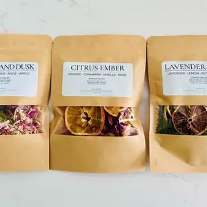 Eco-Friendly Scented Aroma Freshener Samplers - Lemon-Infused Citrus Ember, Lavender Glow, Woodland Dusk, Vanilla Scents - Home Fragrance Options: Simmer Sacks, Sachets, Linen Sprays for Scent Profile Exploration, Fragrance Sachets, Freshener Sachets