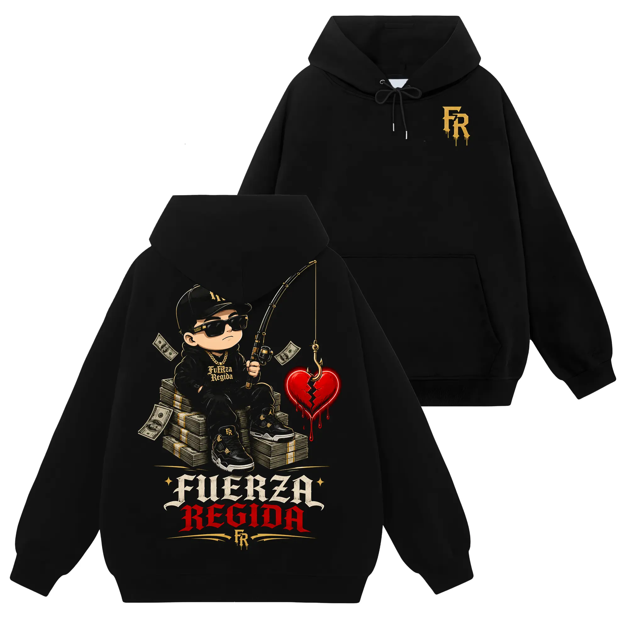 ? ? Vintage Fuerza Regida Money And Love Graphic T-Shirt Sweatshirt Hoodie, Streetwear Fashion, Regional Mexicano Shirt, Fuerza Regida Merch, Menswear Top Y2K Mexico