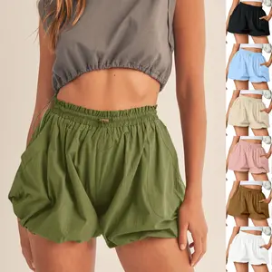 FMEYOA Womens Summer Bubble Shorts Casual High Waisted Workout Puffy Shorts with Pockets