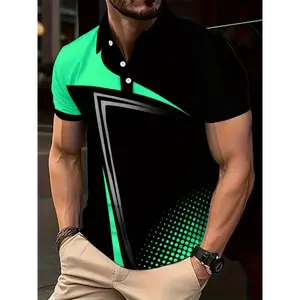 Men'S Casual Fashion Short Sleeve Shirt With Irregular Geometric Pattern 3D Print, Golf Outdoor Clothing, Summer Streetwear, Short Sleeve Polo Shirt, PLUS SIZE
