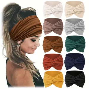 Bohemian Women's 10-Piece Random Color Fashion Hair Ties Non-Slip Breathable Elastic Headbands for Running Sports Yoga Makeup Solid Color Knit Cotton All-Season