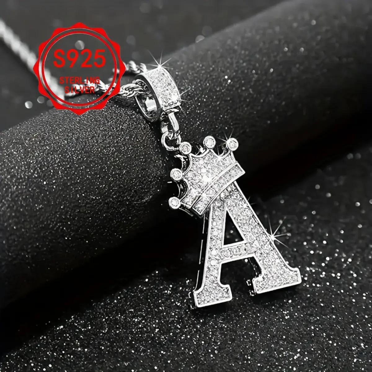 Italian 925 silver twist chain 26 letter custom necklace, women's and men's initials necklace, silver letter necklace, synthetic zirconia crown necklace, slim chain necklace, wedding necklace, jewelry gift. Alphabet Pendant