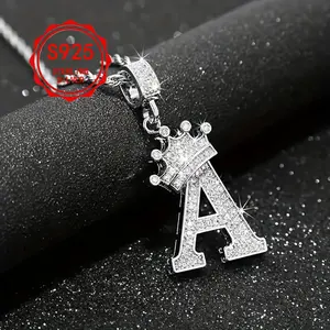 Italian 925 silver twist chain 26 letter custom necklace, women's and men's initials necklace, silver letter necklace, synthetic zirconia crown necklace, slim chain necklace, wedding necklace, jewelry gift. Alphabet Pendant