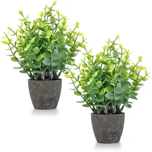 2 Pack Fake Plants Ceramic Mini Artificial Greenery Potted Plants for Home Office Room Farmhouse Indoor Table Bathroom