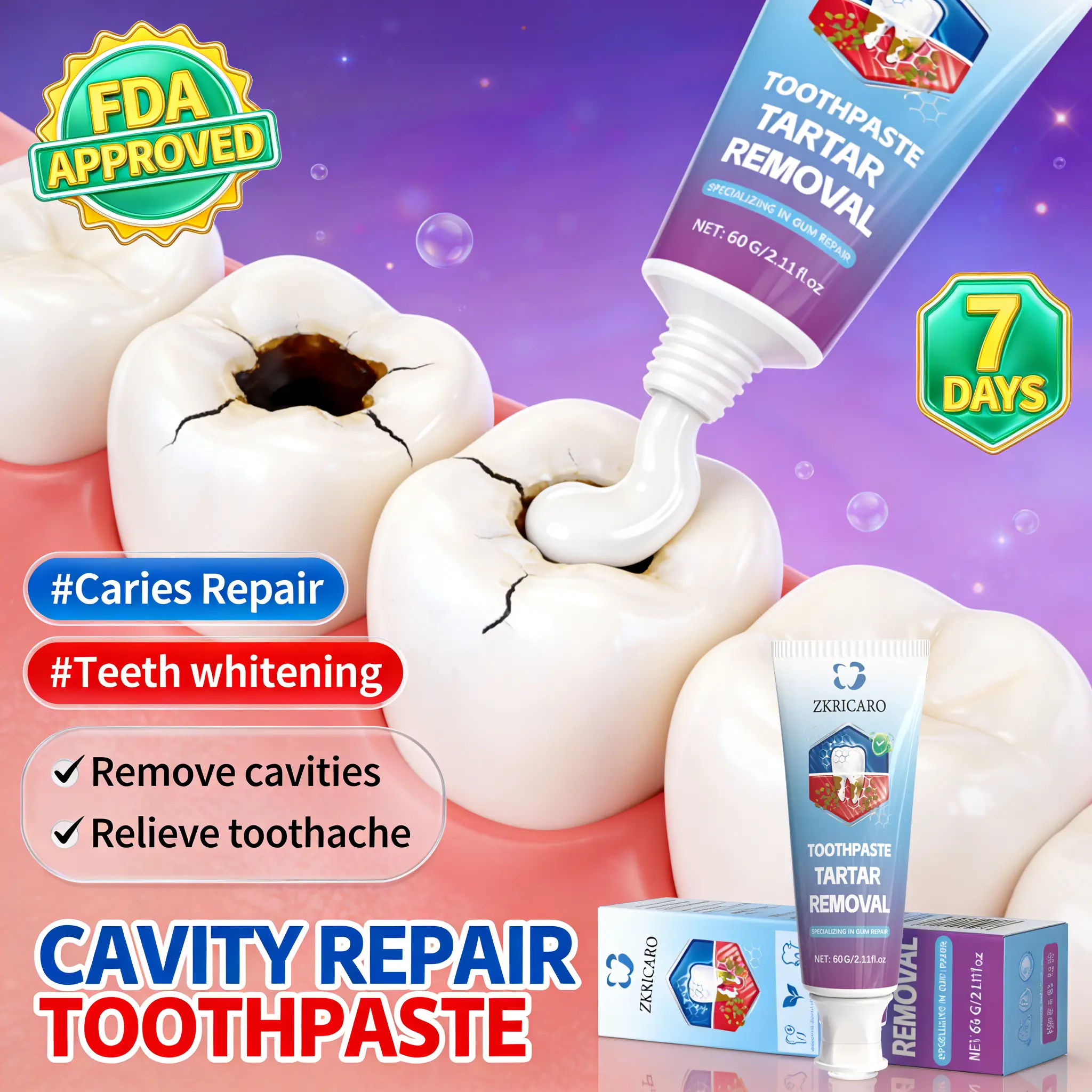 ZKRICARO Microcapsule Anti-Cavity Toothpaste - Peppermint, Tea Tree Oil, Chamomile & Herbal Extracts, Alcohol-Free, Enamel Repair, Dental Teeth Whitening, Gentle Antibacterial for Sensitive Teeth, 24 Months Shelf Life, Gum Care, Oral Care Tube