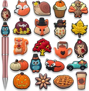 20Pcs Thanksgiving Day Focal Beads for Pens, Autumn Silicone Focal Beads for Making DIY Bead Pens Keychain Jewelry
