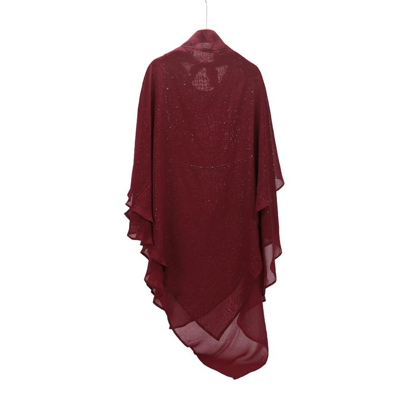 RIMAIRE Luxury Muslim Prayer Hijab 2 Layers Soft Breathable Diamonds Khimars Premium Chiffon Ruffled khimar for Girls Two-Layer tiktok Lightweight Set Scarf Casual Black Women