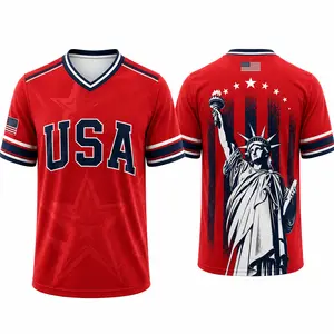 2026 USA-Inspired Soccer Jersey for Men & Women, Navy Patriotic V-Neck Football Shirt with Statue of Liberty, American Flag Stars & Stripes Graphic