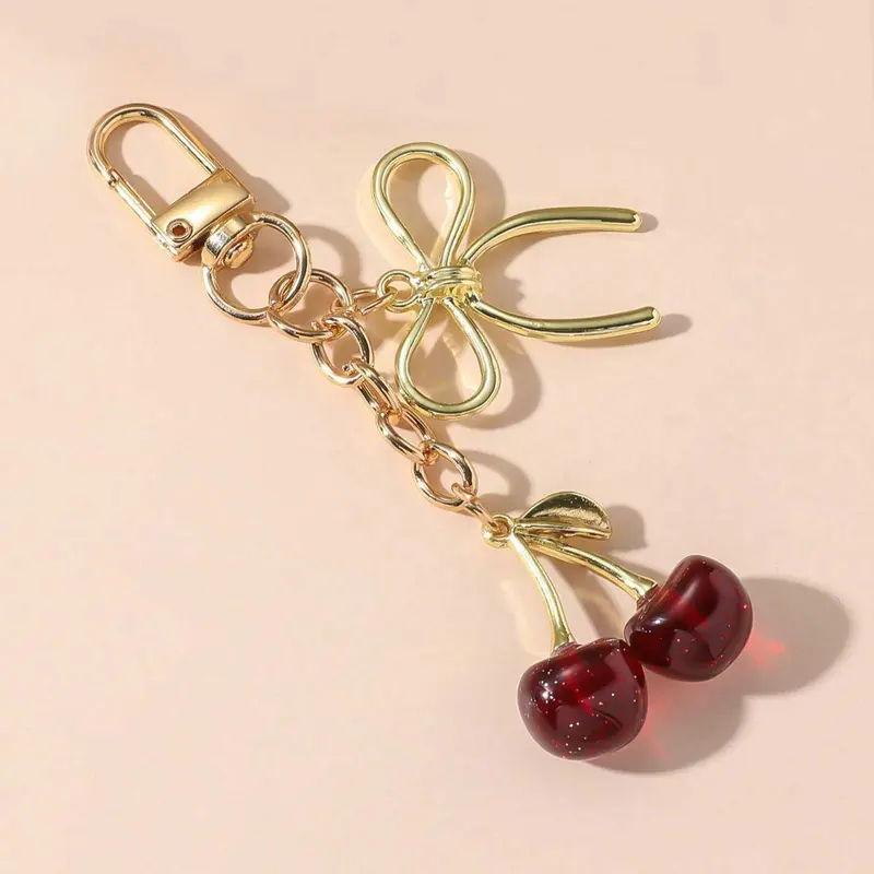 Cute Cherry & Bowknot Design Keychain for Women & Girls, Trendy All-match & Exquisite Keychain for Birthday Gift, Cute Charms Keychain, Keychains Cute