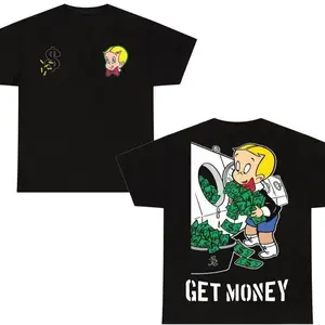 FEEGO Funny Richie Rich Get Money T-Shirt, Cartoon Money Laundering Tee, Retro Wealthy Graphic Shirt, Meme Streetwear, richie rich shirts, Mens Womenswear Top Pure Cotton Short Sleeve T-Shirt Casual Breathable