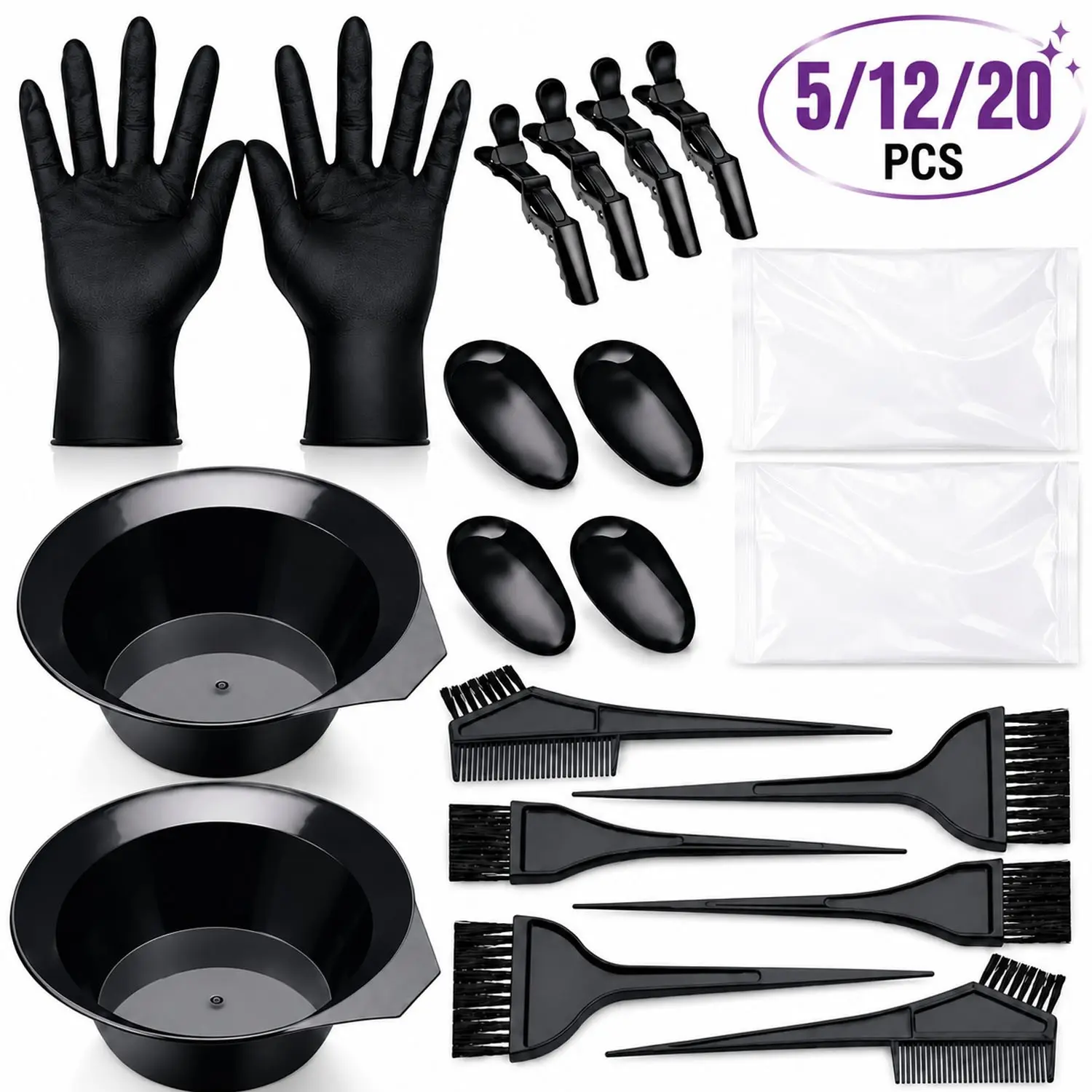 5/12/20 Pcs Professional Hair Coloring Kit, Salon-Quality Hair Dye & Highlighting Tools Set with Mixing Bowls, Tint Brushes, Hair Dye Comb, Gloves, Cape & Clips, All-in-One Durable Dyeing Supplies for Home Salon Use, Hair Stylists & DIY Hair Coloring
