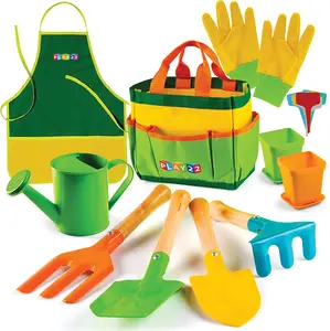 Play22 Kids Gardening Tool Set 12 PCS - Shovel Rake Fork Trowel Apron Gloves Watering Can Tote Bag for Toddler Boys Girls Outdoor Toys Gift