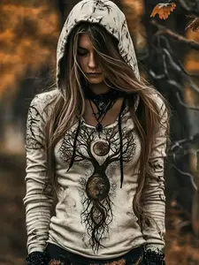 Women's Tribal Viking Tree of Life Totem Casual Hoodie