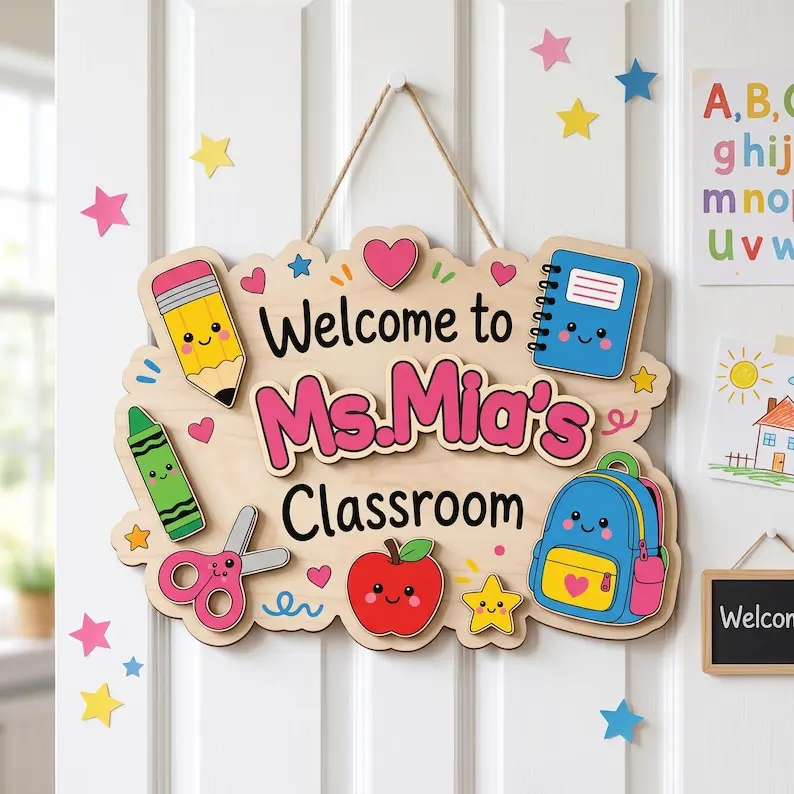 Custom Teacher Door Sign, Personalized Welcome To Our Classroom Sign, Cute Back to School Wooden Decor, Teacher Appreciation Gifts, Back to School Sign