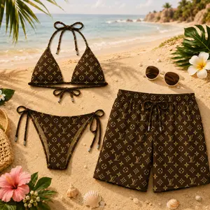 Signature Matching L Couple Swimwear Set 2026 - Women’s Viral Bikini, Men’s Shorts for Beach Vacation Gift