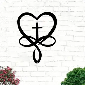 Heart & Cross Design Wall Sign, Retro Metal Hanging Decor, Artistic Wall Art Decoration for Home, Kitchen, Office, Perfect Valentine's Day Gift