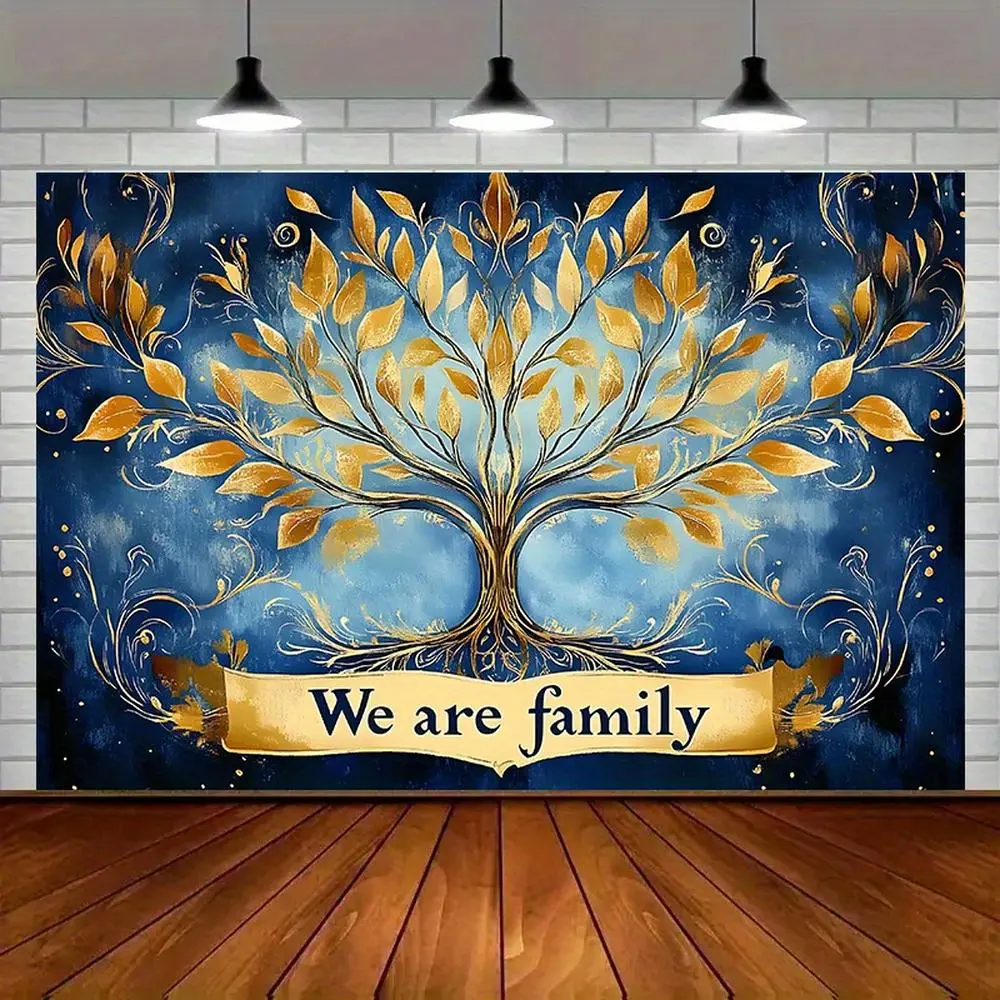 1pc 2D Flat "We Are Family" Tree Design Polyester Party Banner - Elegant Blue & Golden Backdrop for Home, Room, Wall Decor | Ideal for All Seasons & Celebrations | Warm, Inviting Atmospher Ornaments White