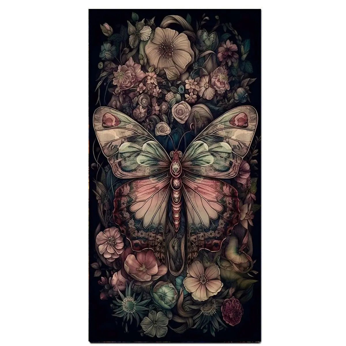 Vintage Mystical Butterfly Floral Diamond Painting Making Kit, Diamond Pattern Design, 5D Full Drill Large Size Diamond Art, DIY Craft for Home Wall Decor, Elegant Gift for Butterfly & Flower Lovers
