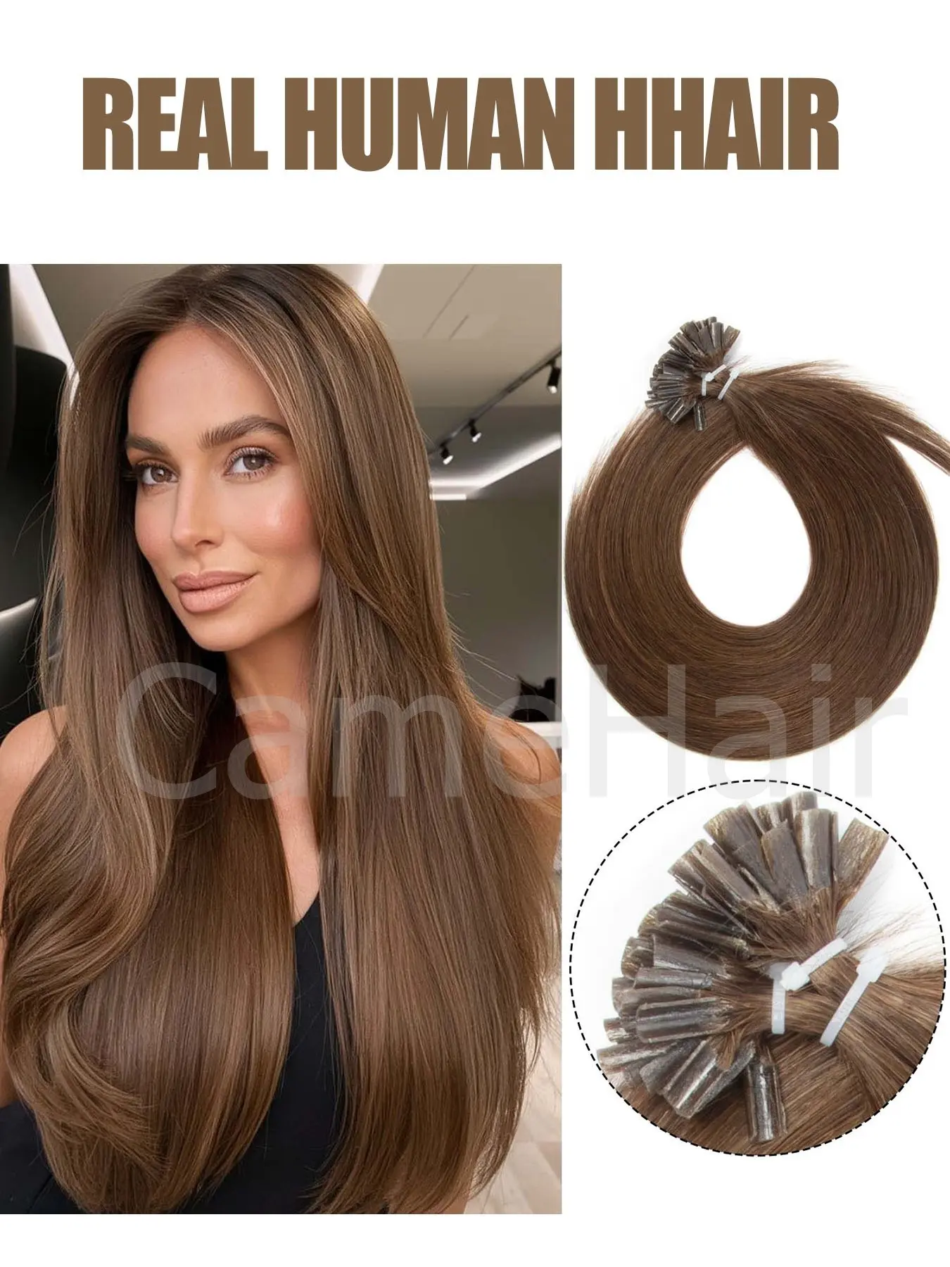 50Pcs 30G a Pack U Tip, K Tip, I Tip, Straight Human Hair Extensions, Light Weight, No Damage for Women to Add Length and Volume for Halloween, Christmas Parties, dark brown, jet black