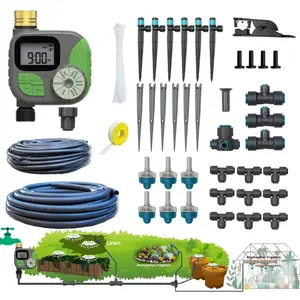 Drip Irrigation System for Garden with Water Timer Plug-in Quick Connection Drip Irrigation Kit 5/16"ID and 1/4 Inch Pipe Auto Watering System for Garden , for Greenhouse, Lawn, Potted