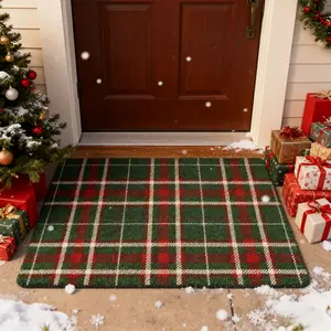 Christmas Theme Vintage Plaid Rug Mat, Home Decorative Rug, Living Room Bedroom Door Entrance Carpet, Fashion Art High-End Style