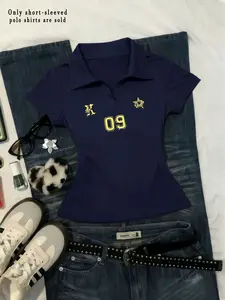 Women's Slim Fit Polo Shirt, V Neck Short Sleeve Top, Casual Summer Wear, Stylish Women's Clothing, Perfect for Daily