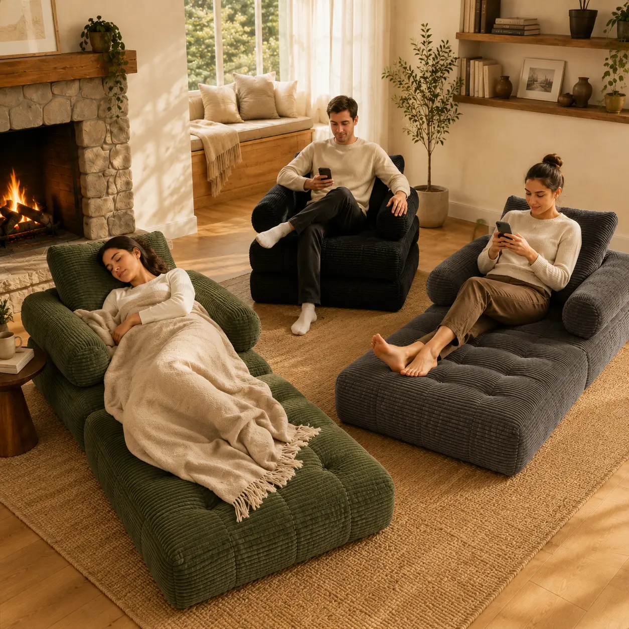 33" Oversized Boneless Chaise Lounge Chair, Extra Cloud Layer, Convertible Sleeper Sofa Couch with Removable Pillows & Side Pockets, Corduroy Upholstered Sofa Bed with Armrests for Living Room,sofa bed,Camel,couch bed,bean bag chair,couches