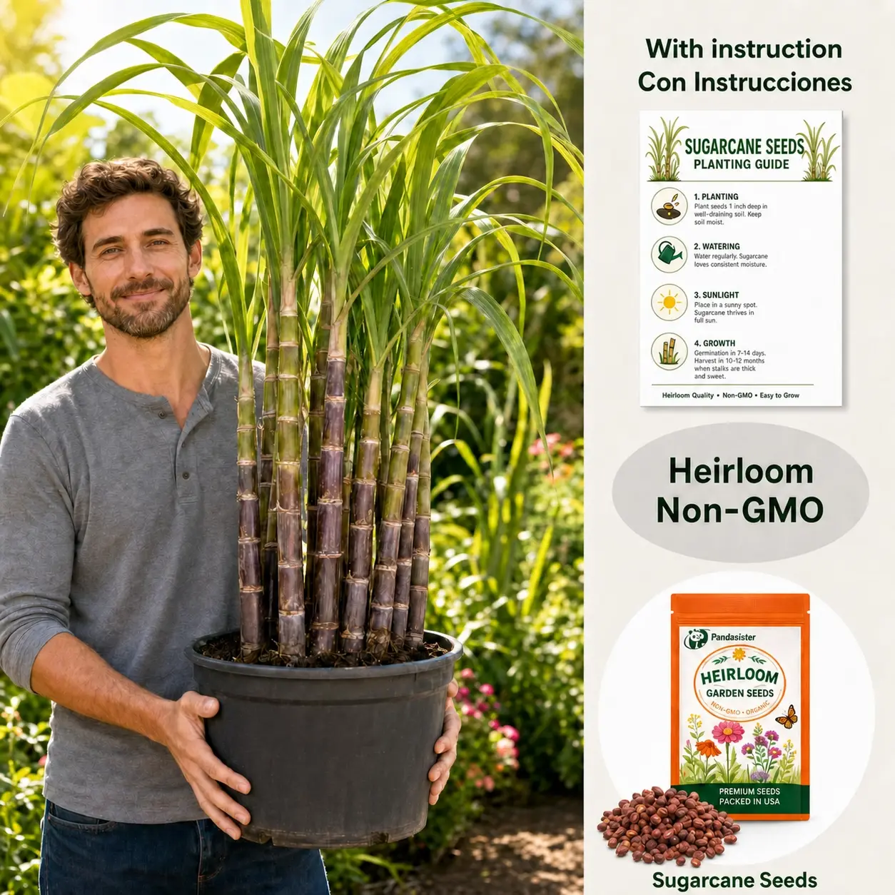 1000+ Sugarcane-Sugar Cane Seeds Rich in Sucrose Hybrid for Home Gardening Natural Sweetness Low-Maintenance High Sucrose Fruit All Seasons